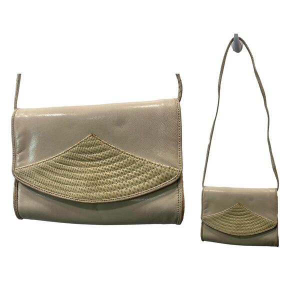 80s Varon Cream Leather & Snakeskin Mini Shoulder Bag Clutch | 7.25" x 5.5" - Picture 2 of 9